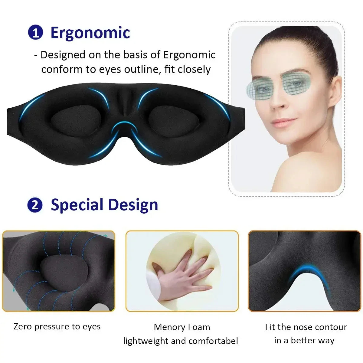 3D Eye Mask Sleeping Contoured Cup Breathable Blindfold Concave Molded Night Sleep Mask Block Out Light